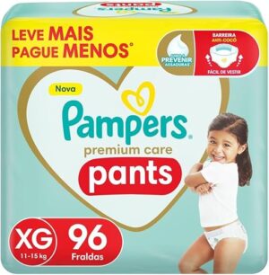 Fralda Pampers Premium Care Pants Tamanho XG, Fácil de Vestir, 96 Unidades