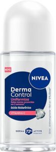 NIVEA Desodorante Antitranspirante Roll-on Derma Control Uniformiza 50ml, Proteção 72h, Reduz Marcas Escurecidas, Ácido Hialurônico, Pele Uniforme