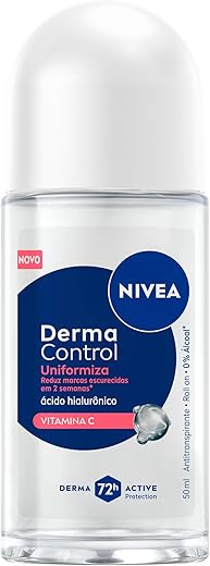 NIVEA Desodorante Antitranspirante Roll-on Derma Control Uniformiza 50ml, Proteção 72h, Reduz Marcas Escurecidas, Ácido Hialurônico, Pele Uniforme